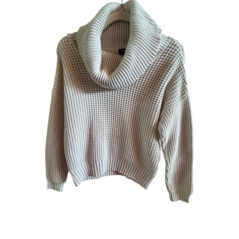 Modcloth Cream Color Waffle Knit Cowl Neck Sweater Women's Large Fisherman